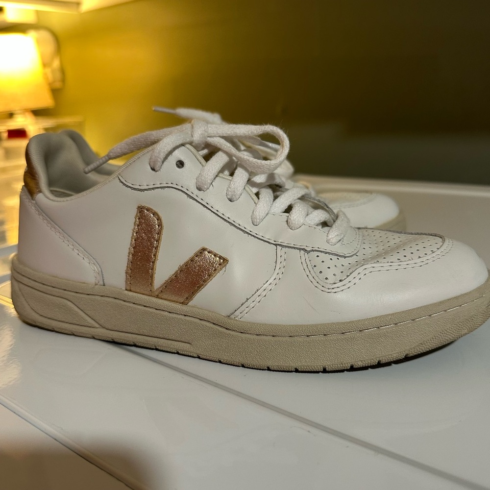Veja White Sneakers with Rose Gold V Logo